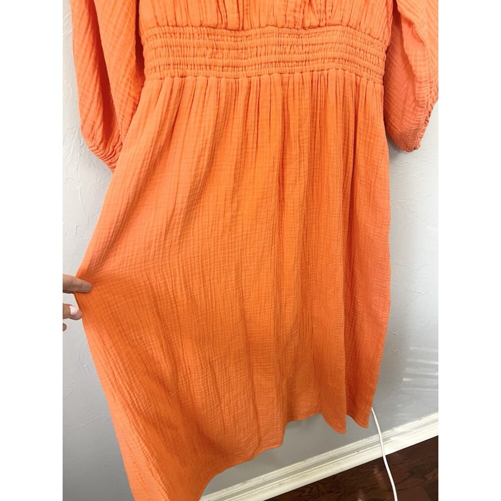 J. CREW V-Neck Midi Dress in Soft Gauze Fire Lily Orange Size XL Maxi Pockets - Picture 5 of 12